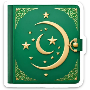 Closed Quran with the Islamic Symbol on it (moon and star) green and only 1 star sticker