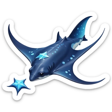 Starseed Manta emoji – full body, manta ray with wide wings, smooth glowing spots like small stars across its body, one central star crystal on its back, slight side angle sticker