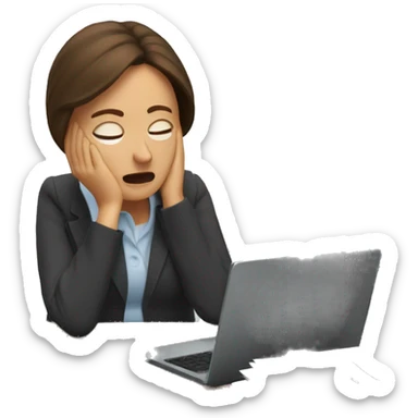 Stressed woman teacher with brown hair crying at her desk with lots of paperwork  sticker