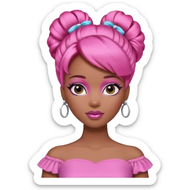 black barbie. updo hair, pink hair, perfect makeup and super pretty sticker