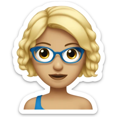 CHICA RUBIA, RALLA AL LADO, OJOS AZULES Y GAFAS AZULES sticker