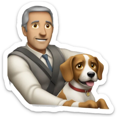 Man Drive old car in public with dog in front sticker