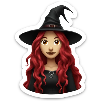 beautiful long haired witch, red, black, burgundy sticker