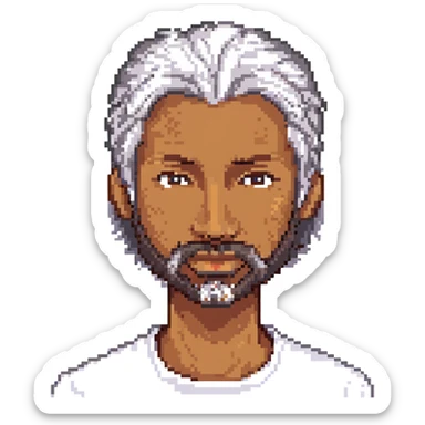 Minecraft pixel art face of Kevin, with gray hair, brown skin, scruffy beard, matching the reference sticker