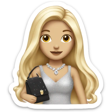 glam rich girl with diamonds on her handbag with blonde long hair sticker