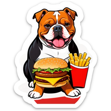 American bully with hamburger and fries sticker