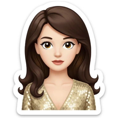 Maxene Andrews from The Andrews Sisters with long dark brown hair, cream sequin outfit sticker