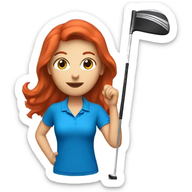 a female golf coach with red hair and blue shirt sticker