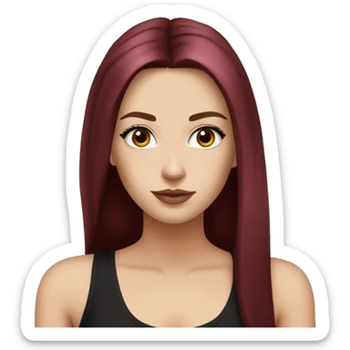 white girl, long straight middle part burgundy hair, brown eyes, long eyelashes, full lips, black tank top sticker