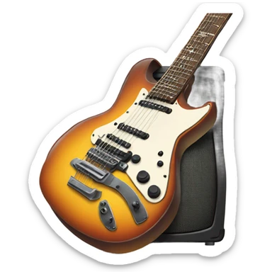 Electric guitar with big speakers behind sticker