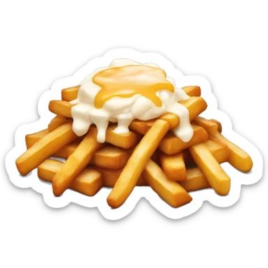 “Poutine with fries, cheese curds, and gravy, served in a simple and vibrant style.” sticker