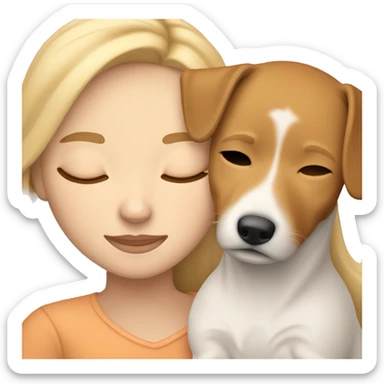 White blonde girl who sleeping in cuddle with her jack russel who is the face full light brown / light orange  sticker