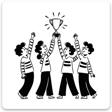 team celebrating with trophy sticker