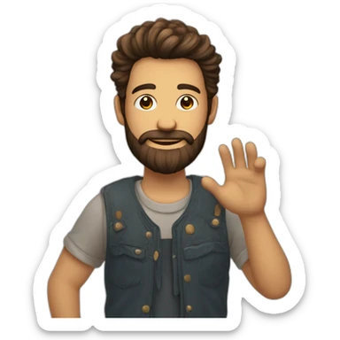 Homme cheveux brun barbe qui lève le doigt vers le haut sticker