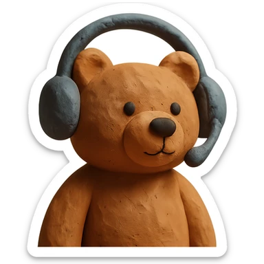 claymation style bear with a headset sticker