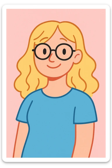 soft pastel colors, gentle smile, blonde woman with glasses sticker