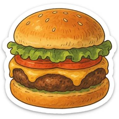ghibli style juicy cheeseburger sticker