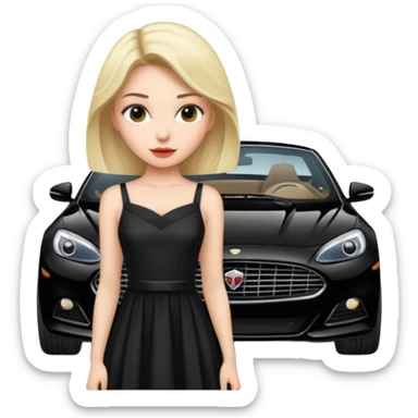 A fast, expensive black car with a young woman beside it sticker