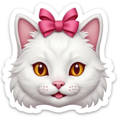 White cat, smiling, with a dangling ribbon on its head
 sticker