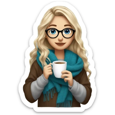 Balayage hair Girl drinking coffee, with a cozy blanket wearing glasses with blue eyes  sticker