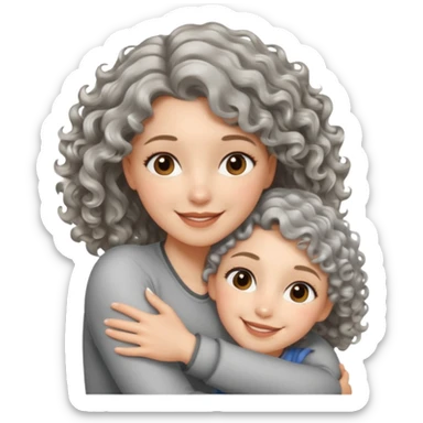 silver, wavy/curly hair shorter than shoulder-length lady giving hug and smiling sticker