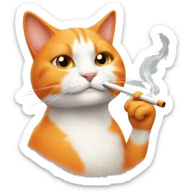 orange white cat smoking a cigarette  sticker