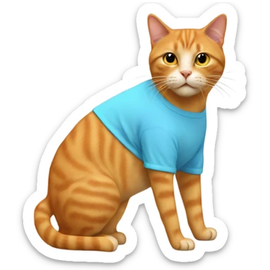 tan-red cat wearing a light-blue t-shirt taps musical keyboard sticker