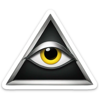 chome letter B in pyramid with eye, 3d effect, black background sticker