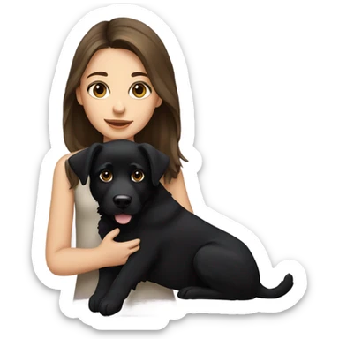 girl with brown hair and hazel eyes holding a black german shepperd puppy sticker