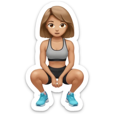 Beautiful woman with light brown shoulder length hair popping a squat without any weights sticker