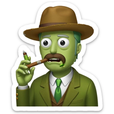Pickle Rick smoking a cigar sticker
