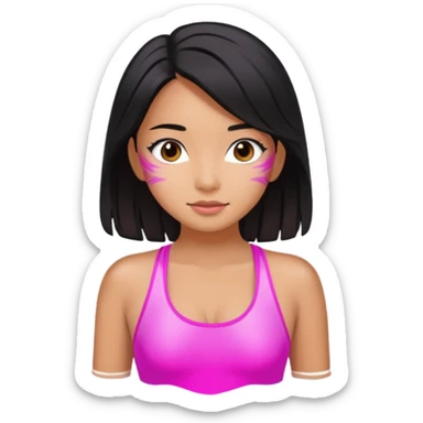 Hawaiian girl with black hair with pink highlights and a swimsuit sticker