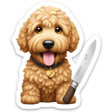 Golden doodle with knife  sticker