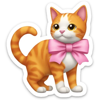orange cat with white features and a pink bow  sticker