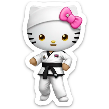 hello kitty fighting taekwondo white belt sticker