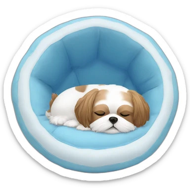 Shih tzu sleeping in light blue circular dog bed sticker