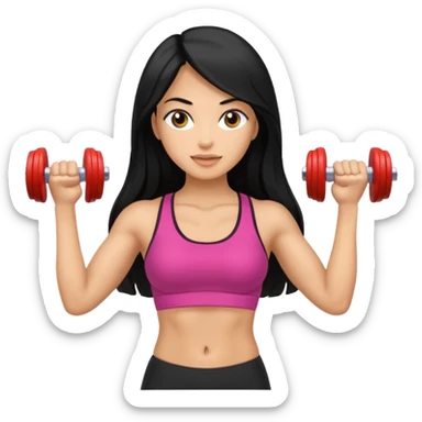 mujer fit con pelo negro largo y sosteniendo 2 mancuernas sticker