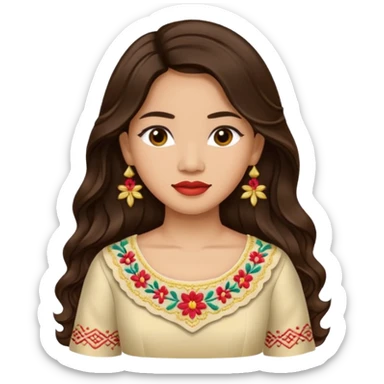 Filipino woman with long dark wavy hair parted in the middle wearing a traditional filipiniana sticker