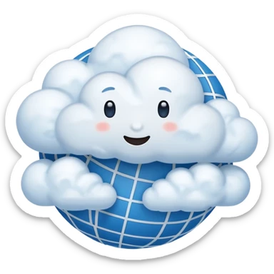 a cloud with a globe with meridians sticker