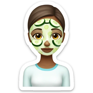Girl with freackles Brown hair white skin and blue eyes wears Green skin care mask while She relaxes and two round piece cucumber on her closed eyes sticker