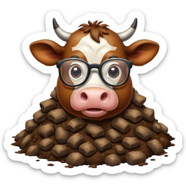 A Brown cow with super big glasses in poop sticker