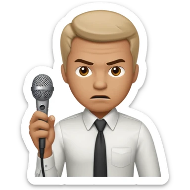 the male office manager yelling at her to stop with angry face and unpluggging her microphone cable
 sticker