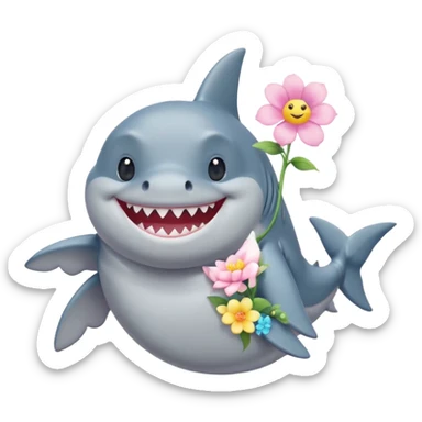 A cute chubby shark with pastel flower necklace, posing proudly. sticker