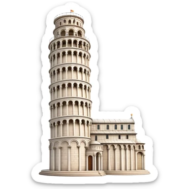 Cinematic Realistic Leaning Tower of Pisa Landmark Emoji, showcasing the iconic medieval tower with intricate stonework rendered with dynamic lighting and detailed textures. sticker