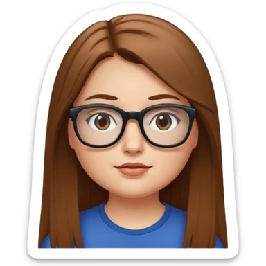 Chica blanca con cabello liso largo café claro, ojos cafe obcuro con lentes cuadrados, gordita sticker