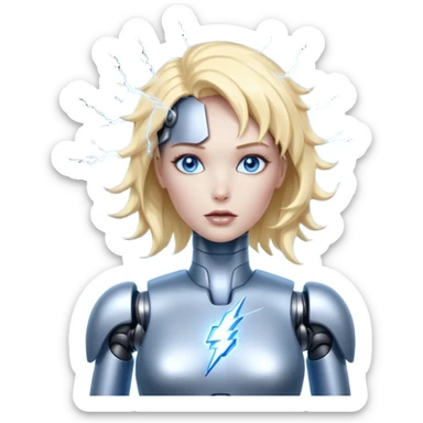 A female robot with a sexy body and lightning exploding from her brain sticker