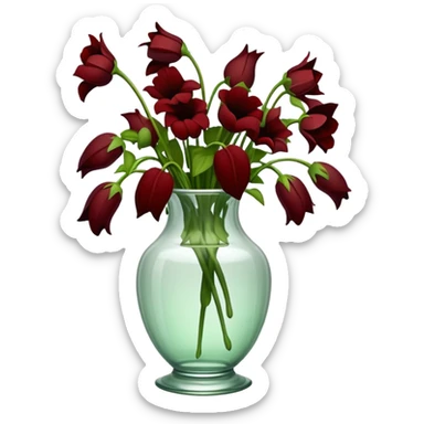completely wilted flowers all drooping over the edges of a vase, every flower hanging down sticker