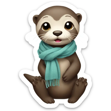 Cute baby otter. Wearing scarf. Full body.  sticker