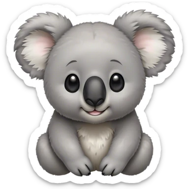 Cinematic Cute Koala Portrait Emoji, Head tilted playfully and inquisitively, featuring a fluffy grey fur with perky, rounded ears and a charming black nose, round, sparkling eyes filled with gentle curiosity, Simplified yet irresistibly adorable features, highly detailed, glowing with a warm, friendly glow, high shine, affectionate and cuddly, stylized with a touch of eucalyptus whimsy, bright and endearing, soft glowing outline, capturing the essence of a mischievous yet loving koala, so playful it feels like it could snuggle out of the screen into your arms! sticker