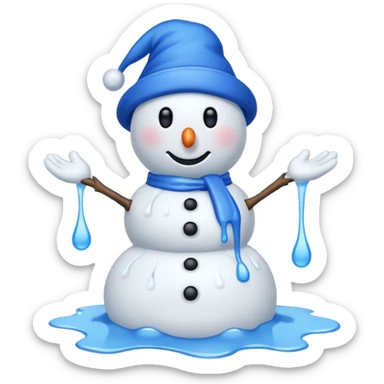 melting snowman with blue hat full body sticker